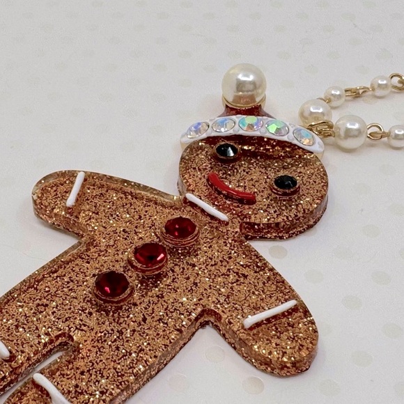 Betsey Johnson ‘Feliz Navidad’ Gingerbread Man Necklace; Barrett Set NWT - Picture 7 of 13